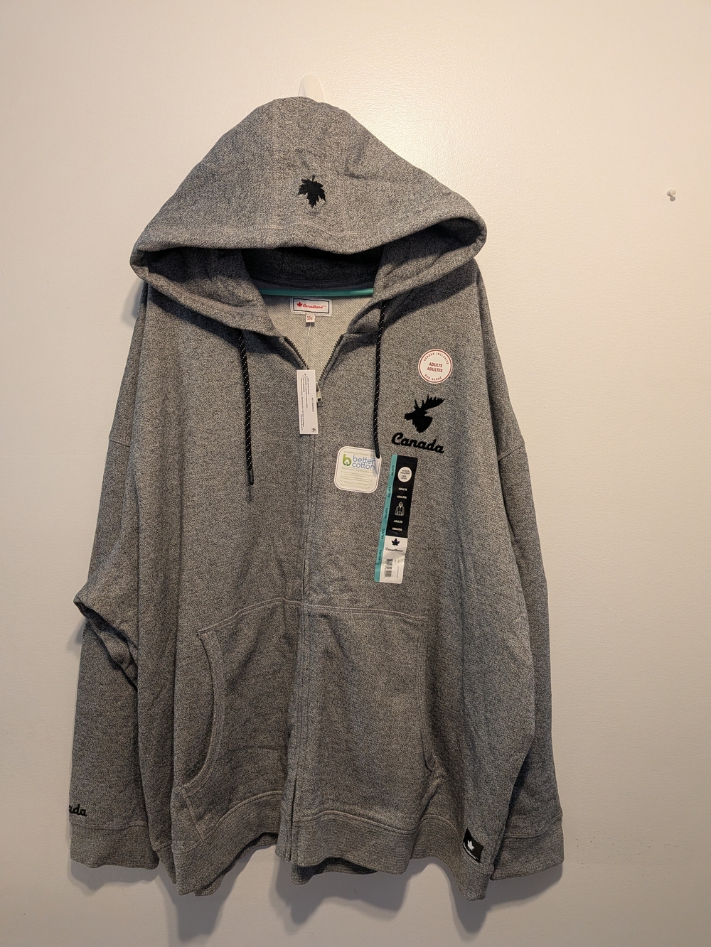 Canada Embroidered Gray Full-Zip Hooded Sweater